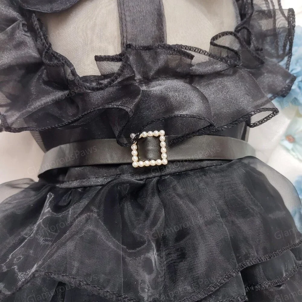 Pet Dress Inspired from Wednesday Addams, Cat Dog Halloween Costume Cosplay